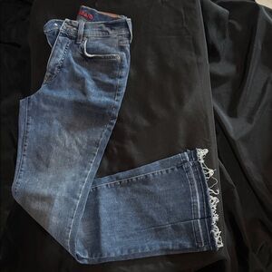 Lucky Brand Dark Blue Frayed Wide Leg Jeans